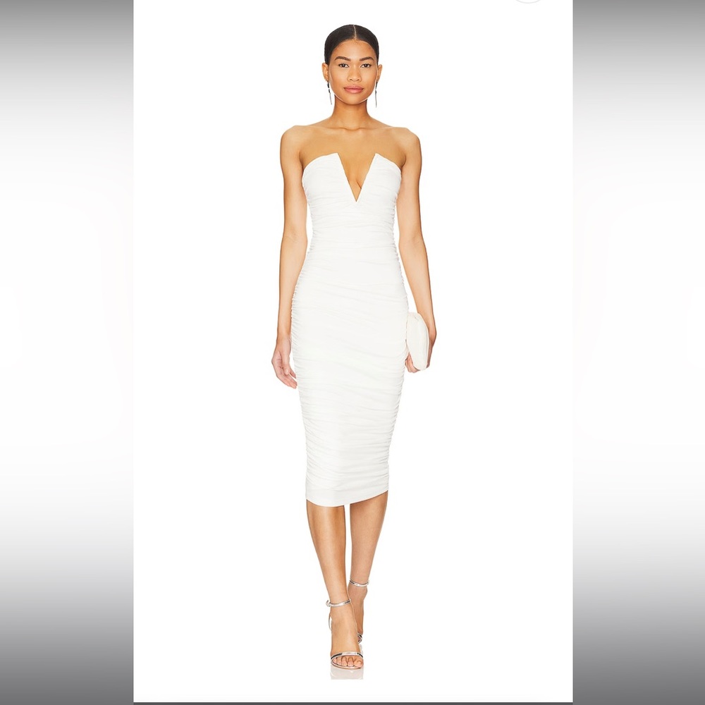 Vivienne Ruched Midi Dress in White
superdown